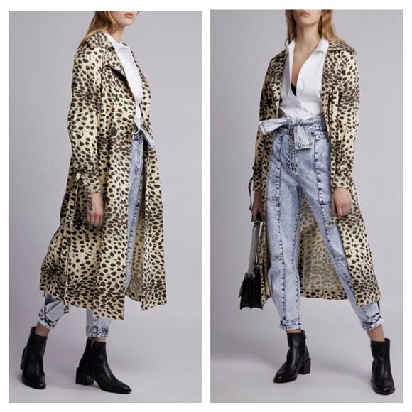 NWT SEA NY white leopard double breasted trench coat Size L - Picture 1 of 14
